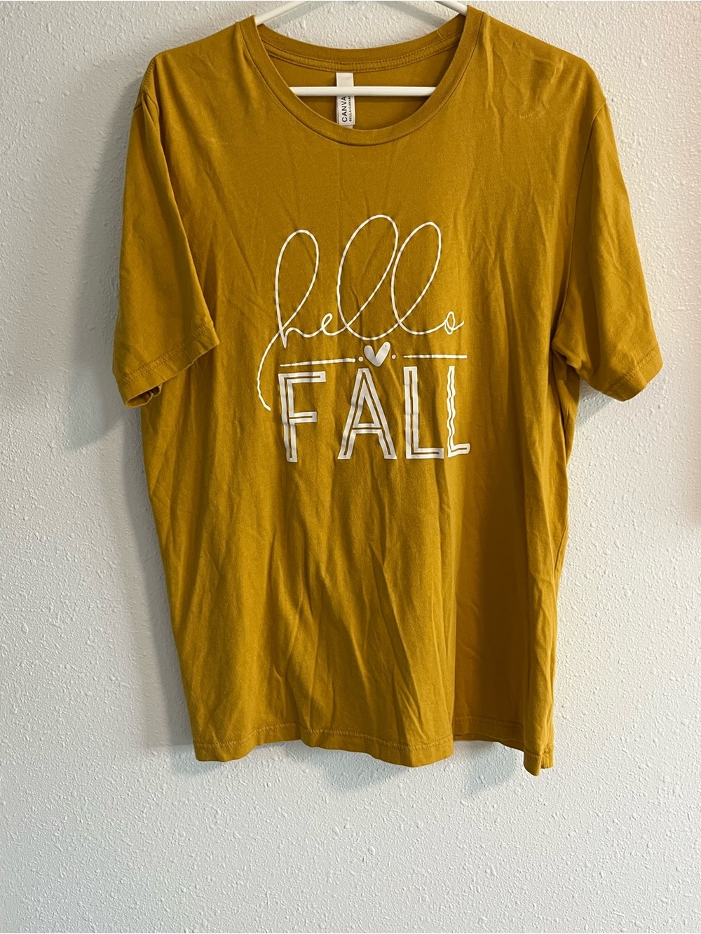 Bella Canvas Mustard 'Hello Fall' Short Sleeve Tee Size XL